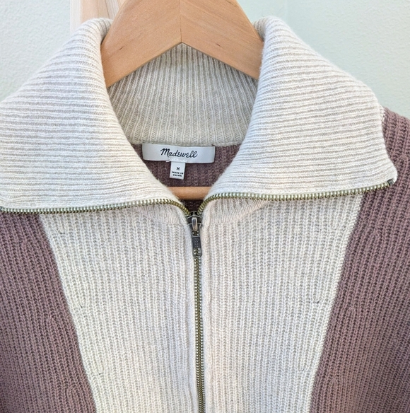 Madewell Tricolor Half-Zip Wool Sweater In Ivory/Mauve/Black - Picture 4 of 10